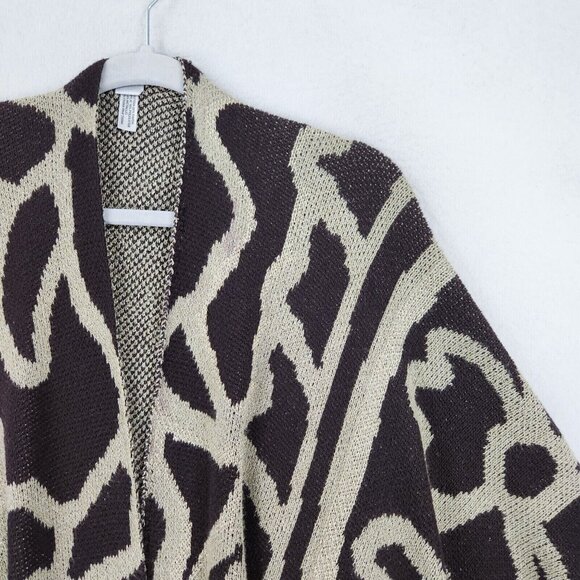 Chicos Sweater Womens One Size Tan Brown Gold Shawl Cardigan Cape Knit Shimmer - Picture 2 of 16